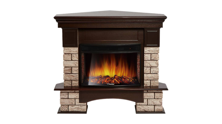 Портал Firelight Forte Wood 25U (угловой) камень коричневый, шпон темный дуб